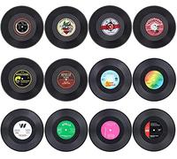 Litensh 12 PCS Dessous de Verre en Vinyle Rétro CD Support sous Verres pour Café Forme de Disque Thé Bière Vin Bouteille de Vin avec Support Tapis de Table Antidérapant Protection de Table Motif M3