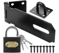 Litensh 4 Inch Loquet de porte en acier inoxydable avec cadenas, loquet de sécurité Loquet de Cadenas Agrafe Porte Fermoir Verrou de Porte Moraillon De Verrou pour chambre à coucher garage noir