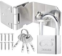 Litensh 90 Degrés Loquet de porte en acier inoxydable avec cadenas, 3 Inch Loquet de Sécurité à Moraillon de sécurité Verrou Porte Fermoir de Cadenas pour chambre à coucher, garage, fenêtre argent