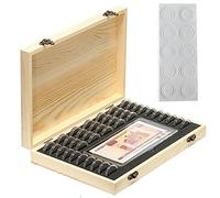 Litensh Boîte de Rangement en Bois pour pièces de Monnaie avec 40 Capsules Rondes, 100 Billets de Banque en Plastique pour collectionneurs, Capsules Monnaie Boîte Commémorative Collection Monnaie