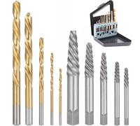 Litensh Lot de 10 extracteurs de vis avec forets en cobalt, tourne a gauche extracteur métal, jeu de Forets à Gauche pour vis Endommagées, Forets HSS, Nitré au Titane