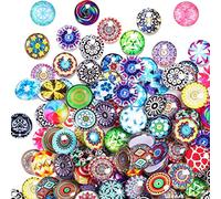 Litensh Lot de 100 cabochons en verre de couleur mélangée, 12 mm, mosaïque ronde, dôme en verre, mosaïque en verre, galets de verre, cabochons de mosaïque en verre, cabochons en verre