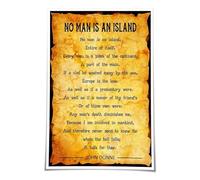 Literary Bathroom Wall Art? Yes! “No Man Is An Island” Quote Print, Unique Canvas Decor for Powder Room, Study, or Dorm Room(Unframed,08x12inch(20x30cm))