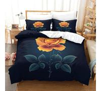 Literie 3D Belle Rose Imprimé 3 Pièces Housse De Couette Fleurs d'art Parure De Lit en Microfibre avec Fermeture Éclair Et Taies d'oreiller pour Adultes Enfants Filles Garçon Super King（260x220cm）