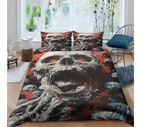 Literie Art Squelette Housse De Couette 3 Pièces Ensemble Literie 3D Os effrayants Imprimé Ensembles Parure De Lit Microfibre Et Taies d'oreiller pour Adultes Filles Garçon Double（200x200cm）