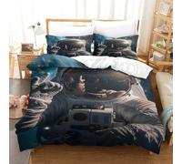 Literie Astronaute artistique Parure De Lit Microfibre 3D Imprimé 3 Pièces Ensemble Literie Housse De Couette Imprimé 3D Explorateur de l'espace Taie D'oreiller Pour Enfants Filles Garçon Single