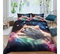 Literie Chat d'art Parure De Lit 3 Pièces Chat Mignon avec Housse De Couette Et Housse De Couette avec Taies D’Oreiller en Microfibre Douce pour Adultes Filles Garçon King（220x240cm）