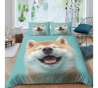 Literie Chien Shiba Inu Parure De Lit Microfibre 3D Imprimé 3 Pièces Ensemble Literie Housse De Couette Imprimé 3D Animaux mignons Taie D'oreiller Pour Adultes Enfants Filles Garçon Double（200x200cm）
