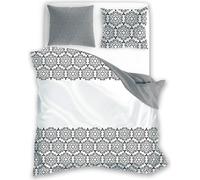 Literie en coton 140x200 Glamour 017 ornement gris et blanc avec une taie d'oreiller Faro 01