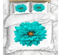 Literie - Housse De Couette Automne Fleur Bleu Turquoise Dahlia Macro Couleur Nature Closeup Cyan Bloom Fleur Botanique Ensemble Trois Pi¿¿Ces En Microfibre Avec Taies D'oreiller