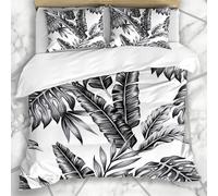 Literie Housse De Couette Jardin Feuille Tropique Plantes Floral Jungle Motif Aquarelle Nature Palmier Noir Blanc Arbre ¿¿T¿¿ Ensemble Trois Pi¿¿C