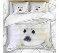 Literie - Housse De Couette Jeune Phoque Blanc Du Phoque Du Groenland Sur La Glace Froid Nature Nez Mignon En Voie De Disparition Hiver Design Microfibre Trois Pi¿¿Ces * Cm