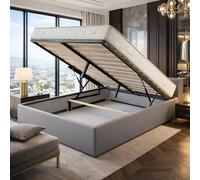 Literie Julien Ensemble Lit Coffre et Matelas 160x200 cm - Couleur : Gris - Sommier Relevable avec Vérins Hydrauliques - Matelas Haute Densité Confort Souple - Lit Coffre Déhoussable