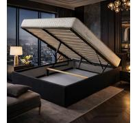 Literie Julien Ensemble Lit Coffre et Matelas 180x200 cm - Couleur : Noir - Sommier Relevable avec Vérins Hydrauliques - Matelas Haute Densité Confort Souple - Lit Coffre Déhoussable