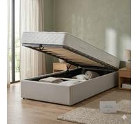 Literie Julien Ensemble Lit Coffre et Matelas 90x190 cm - Couleur : Gris - Sommier Relevable avec Vérins Hydrauliques - Matelas Soutien Très Ferme Haute Densité - Lit Coffre Déhoussable