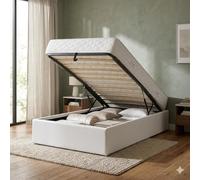 Literie Julien Ensemble Lit Coffre et Matelas 90x200 cm - Couleur : Blanc - Sommier Relevable avec Vérins Hydrauliques - Matelas Soutien Très Ferme Haute Densité - Lit Coffre Déhoussable