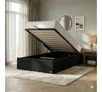 Literie Julien Ensemble Lit Coffre et Matelas 90x200 cm - Couleur : Noir - Sommier Relevable avec Vérins Hydrauliques - Matelas Soutien Très Ferme Haute Densité - Lit Coffre Déhoussable