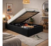 Literie Julien Ensemble Lit Coffre et Matelas 90x200 cm - Couleur : Noir - Sommier Relevable avec Vérins Hydrauliques - Matelas Haute Densité Confort Souple - Lit Coffre Déhoussable