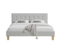 Literie Julien Frederic - Solide et Confortable Lit avec Sommier + Tête de Lit Capitonnee Couleur Gris + Pieds en 10 cm pour Matelas en 140x200-13 Lattes - revetement PVC Simili - Montage Rapide