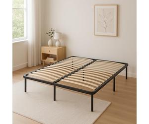 Literie Julien Jacky - Solide et Confortable Sommier 140x200 x 29 cm Cadre a Lattes + 9 Pieds en Metal - Montage Rapide et Facile - epaisseur du Metal +/- 1,2 mm 2 x 14 Lattes en 9mm