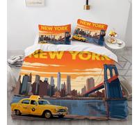 literie Set garçons Voiture 140x200cm Housse de Couette Enfants Adolescents Coucher De Soleil sur Le Pont De La Ville Impression 3D avec dissimulée,légère et Douce en Microfibre pour 3 pièces