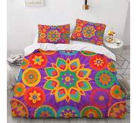 Literie Set Zip 140x200 Mandala Housse de Couette pour Femme Adulte Teen Fleurs 3 pièces Soft Microfibre Comfort Housse de Couette avec 2 Taies d'oreiller