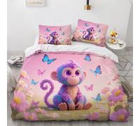 Literie Set Zip 220x240 Dessin Animé De Singe Housse de Couette pour Femme Adulte Teen Fleurs De Papillons 3 pièces Soft Microfibre Comfort Housse de Couette avec 2 Taies d'oreiller
