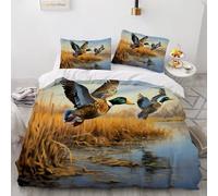 Literie Set Zip 220x260 Canard Mandarin Housse de Couette pour Femme Adulte Teen Lac Automne Nature 3 pièces Soft Microfibre Comfort Housse de Couette avec 2 Taies d'oreiller