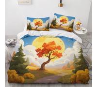 Literie Set Zip 220x260 Forêt D'Arbres Housse de Couette pour Femme Adulte Teen Paysage Naturel De Nuages Lunaires 3 pièces Soft Microfibre Comfort Housse de Couette avec 2 Taies d'oreiller