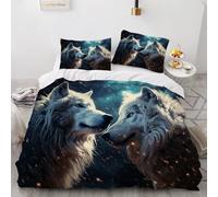 Literie Set Zip 220x260 Loup Housse de Couette pour Femme Adulte Teen Animal 3 pièces Soft Microfibre Comfort Housse de Couette avec 2 Taies d'oreiller