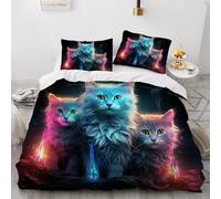 Literie Set Zip 240x260 Chat Housse de Couette pour Femme Adulte Teen Animal 3 pièces Soft Microfibre Comfort Housse de Couette avec 2 Taies d'oreiller