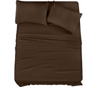 Literie utopie SEPLES DE LET-LIT - litiere de 4 pieces - Microfibre brosse - retrait et fondu resistant - Soins facile (reine brun)