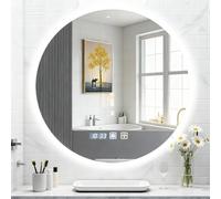 Litglobe Miroir LED Salle de Bain avec Eclairage 60x60cm,Miroir Rond Salle de Bain Mural avec Anti-Buée,Mémoire,Interrupteur Tactile,Affichage Heure,3 Couleurs Lumière,Dimmable