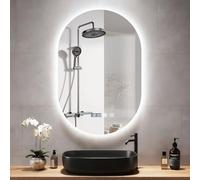 Litglobe Miroir Salle de Bain avec Eclairage 50 x 75 cm,Miroir Salle de Bain Mural,Miroirs LED Sall d Ba n avec Anti-Buée,Interrupteur Tactile,Affichage Heure,3 Couleurs Lumière,Dimmable,Mémoire