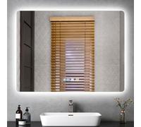 Litglobe Miroir Salle de Bain avec Eclairage 80x60cm,Miroir Salle de Bain Mural,Miroirs LED Sall d Ba n avec Anti-Buée,Interrupteur Tactile,Affichage Heure,3 Couleurs Lumière,Dimmable,Mémoire