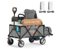 Litheli Chariot électrique pliable avec moteur et freins, 200 l, 60 kg, convient pour le camping, le jardin, la plage, le shopping (gris, V140i avec 2 batteries)