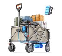Litheli Chariot électrique pliable avec pneus de 20 cm, capacité de 200 l, capacité de charge de 60 kg, 2 freins, convient pour le camping, le jardin, le shopping, beige