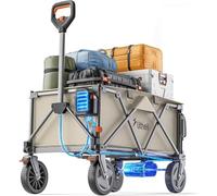 LiTHELi Chariot électrique pliable, chariot à main pliable avec moteur et freins, 200L 60KG adapté pour le camping, le jardin, la plage, les courses (Beige, W1 Pro sans batterie)