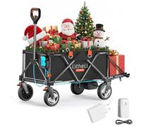 LiTHELi Chariot électrique pliable, chariot à main pliable avec moteur et freins, 200L 60KG adapté pour le camping, le jardin, la plage, les courses (Noir, V140i & chargeur)