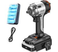 Litheli Clé à Chocs sans Fil Brushless 1/2" (12.7mm), 450 N·m Boulonneuse à Choc Electrique 3 Vitesses Réglables, avec Batterie 2.5Ah 20V, 2500 RPM, LED, pour la Voiture et la Maison