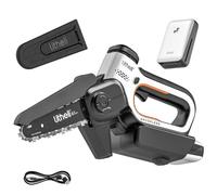 Litheli Mini tronçonneuse sans fil 20 V - 15 cm - Avec batterie de 10 000 mAh - Moteur sans balais - Lubrification automatique de la chaîne - Verrouillage de sécurité - Tronçonneuse à main légère pour