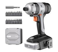 Litheli Perceuse-visseuse à percussion, à tige hexagonale 1/4", avec batterie 20 V 2,0 Ah, 180 Nm, 3000 IPM, avec LED, clip de ceinture et 21 accessoires