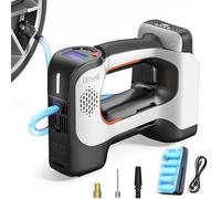 Litheli Pompe à air électrique - Compresseur portable avec batterie de 10 000 mAh - Affichage numérique et lumière LED - Pour voiture, moto, vélo et ballons - Maximum 10,3 bar