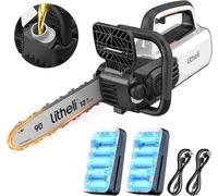 Litheli Tronçonneuse sans fil 30 cm, Moteur Sans Balais, Lubrification Automatique de la Chaîne, Crochet de Suspension, Batteries Incluses, Idéale pour Coupe du Bois, Entretien du Jardin et Élagage
