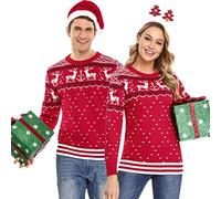 Litherday Pull de Noël Famille Unisexe Sweater Tricot à Col Rond avec Renne Flocon de Neige Arbre de Noël Imprimé Pull Manche Longue Hiver Sweat-Shirt Festif Joyeux Christmas