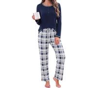Litherday Pyjama Femme Hiver Ensembles de Pyjama Coton Vêtement de Nuit à Manches Longues Haut + Bas de Pyjama Carreaux Automne et Hiver