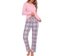 Litherday Pyjama Femme Hiver Ensembles de Pyjama Coton Vêtement de Nuit à Manches Longues Haut + Bas de Pyjama Carreaux Automne et Hiver