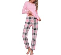 Litherday Pyjama Femme Hiver Ensembles de Pyjama Coton Vêtement de Nuit à Manches Longues Haut + Bas de Pyjama Carreaux Automne et Hiver