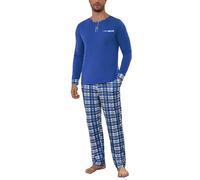 Litherday Pyjama Homme Hiver Coton à Manches Longues Vêtements De Nuit pour Hommes Deux Pièces Pantalon et Haut à Carreaux Bleu Royal XXL