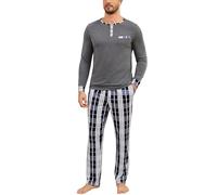 Litherday Pyjama Homme Hiver Coton à Manches Longues Vêtements De Nuit pour Hommes Deux Pièces Pantalon et Haut à Carreaux Gris Foncé S